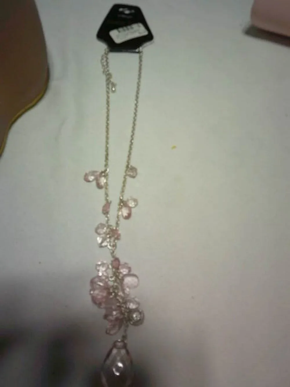 NEW PALE PINK FASHION NOVA TEARDROP DANGLE NECKLACE SILVER ADJUSTABLE CHAIN JEWE